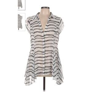 Meadow Rue polyester blouse white black stripes sheer cap sleeve peplum size S
